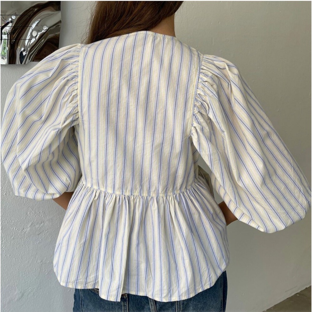 Boii peplum romantic ties open front‎ scandi girl preppy cotton striped MD euc - Picture 2 of 8